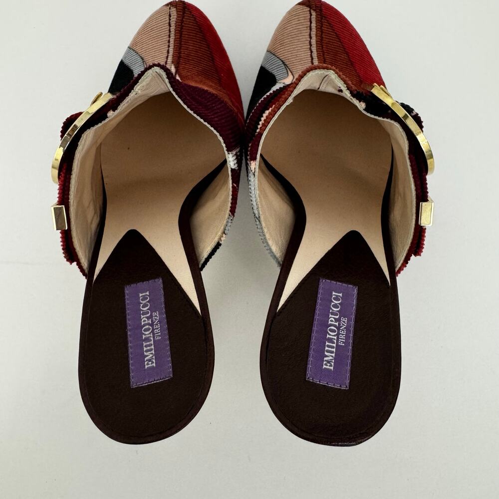 Emilio Pucci Firenze Multicolor Corduroy Platform Heeled Mules Shoes 36 (US 6) - Picture 7 of 15